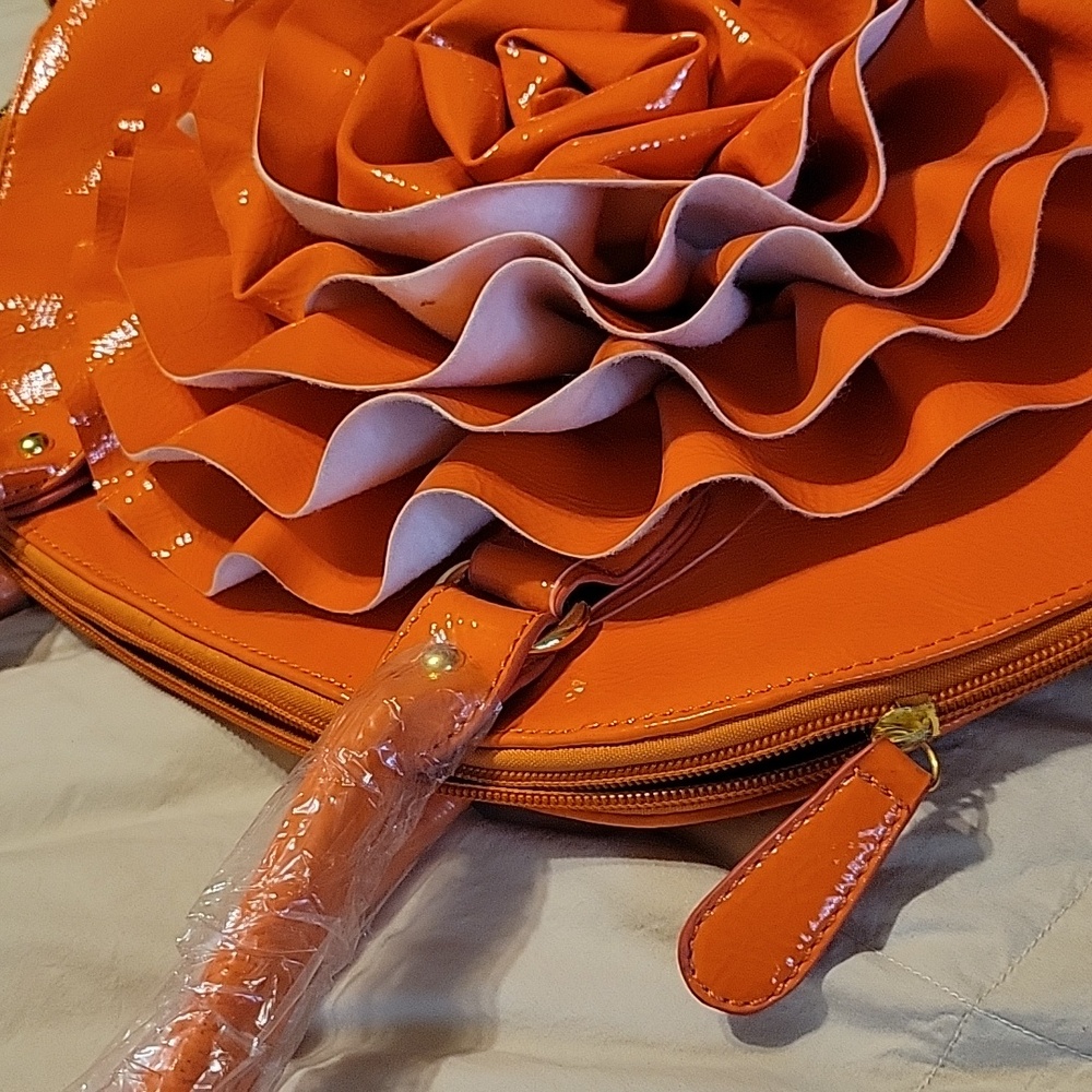 Orange Ruffled Women's Handbag - Picture 15 of 16